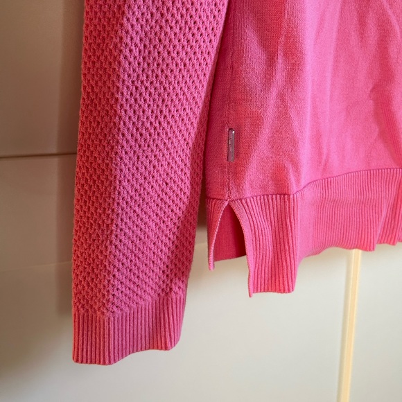 L-RL Lauren Active bubblegum pink, lattice-knit sleeve, pullover sweater, small - Picture 3 of 9